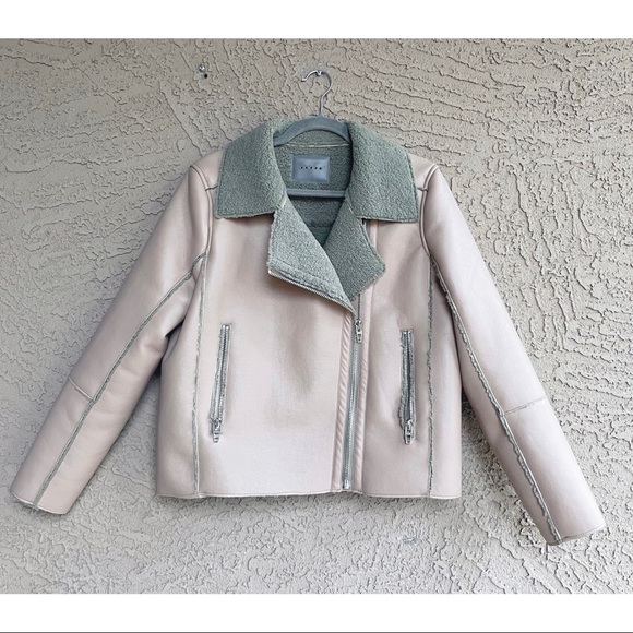 Blank NYC Jackets & Blazers - BLANK NYC NWOT Blush Pale Pink Sherpa Bonded Faux Leather Biker Moto Jacket